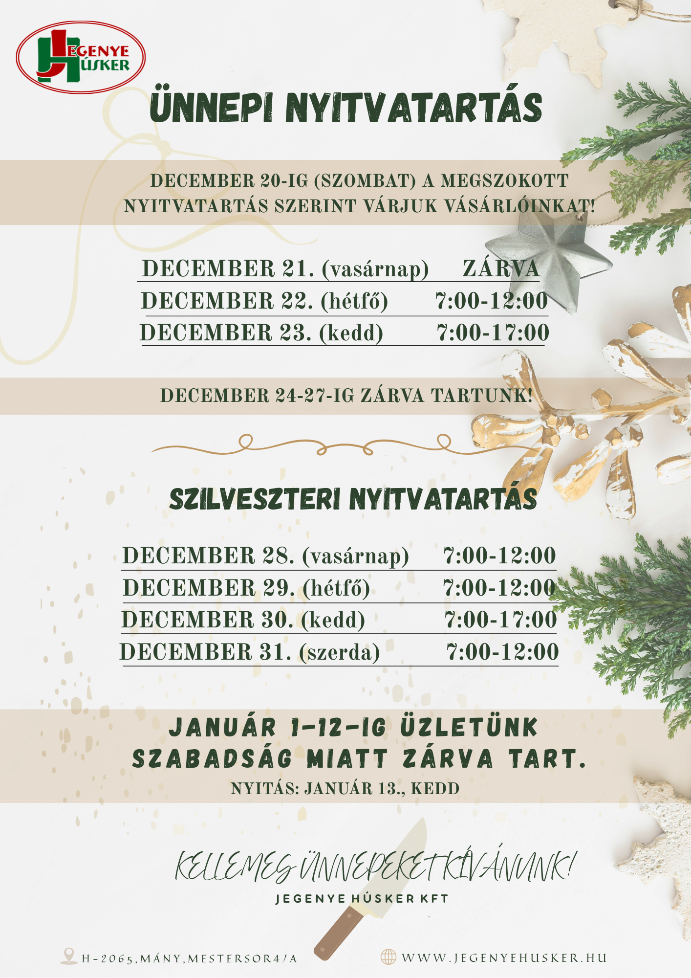 Ünnepi nyitvatartás